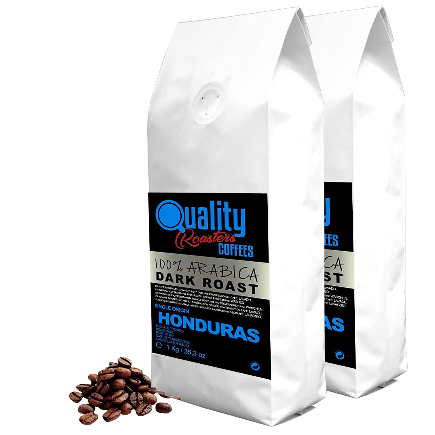 Café en grano natural. Dark Roast. 100% Arabica. Origen único Honduras. Tostado artesanal. Tueste Oscuro. (2 Kg)