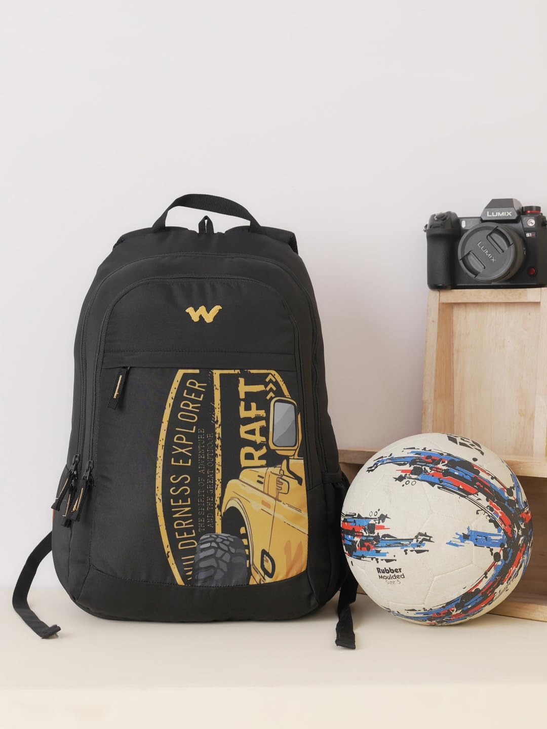 Wildcraft 4x4 Off Road 32L Laptop Backpack for Men & Women Fits 15.6 inch Laptop Padded Shoulder Straps, Multi Compartments, Anti-Theft Zippers College & Office Bag M Black