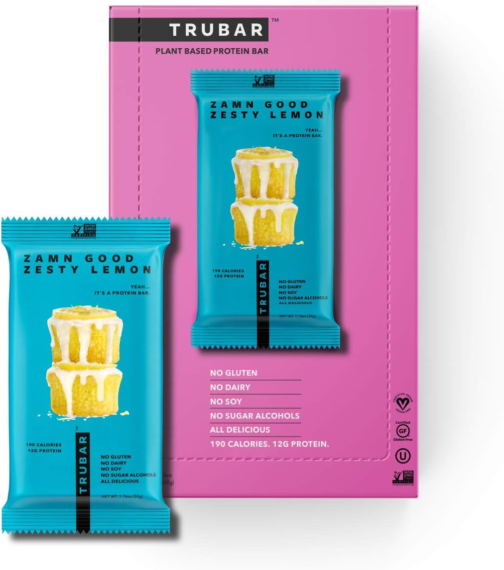 TRUWOMEN Plant Fueled Protein Bars, Zamn Good Zesty Lemon (12 Count) | Non-GMO, Vegan, Gluten Free, Kosher, Soy Free, Dairy Free, Healthy Snack Bar, Natural Ingredients | 12g Protein