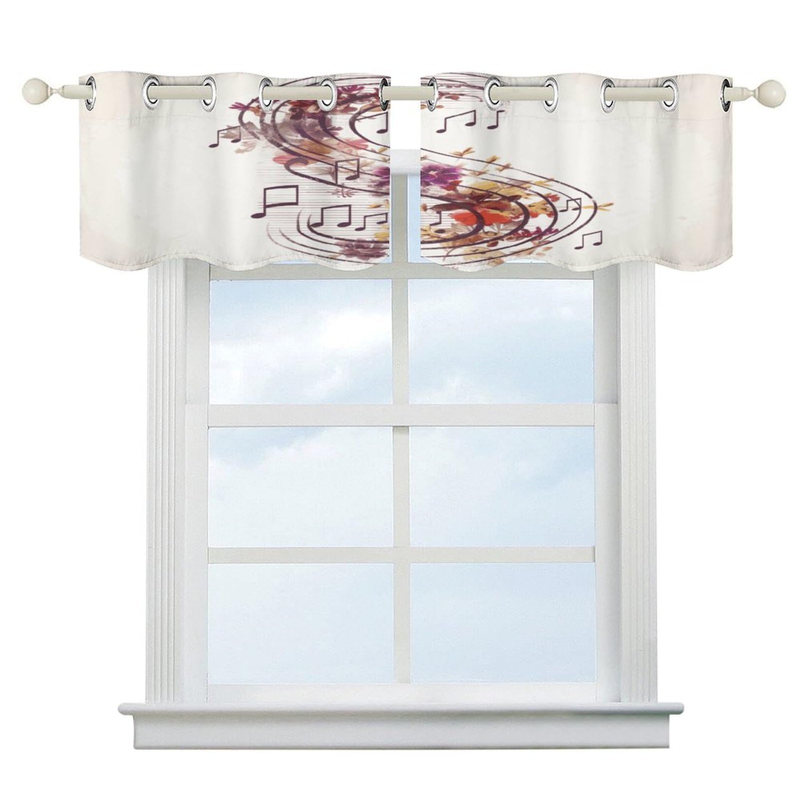 Fekiloot Style Musical Note Floral Short Curtains Valance Curtain