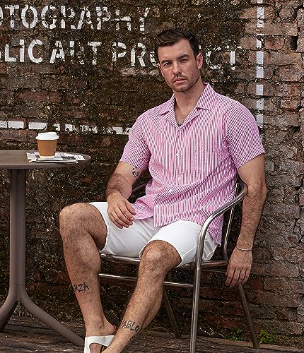 Image of VATPAVE Mens Striped Summer Shirt Casual Button Down Short Sleeve Beach Shirts Cotton Shirts for Men
