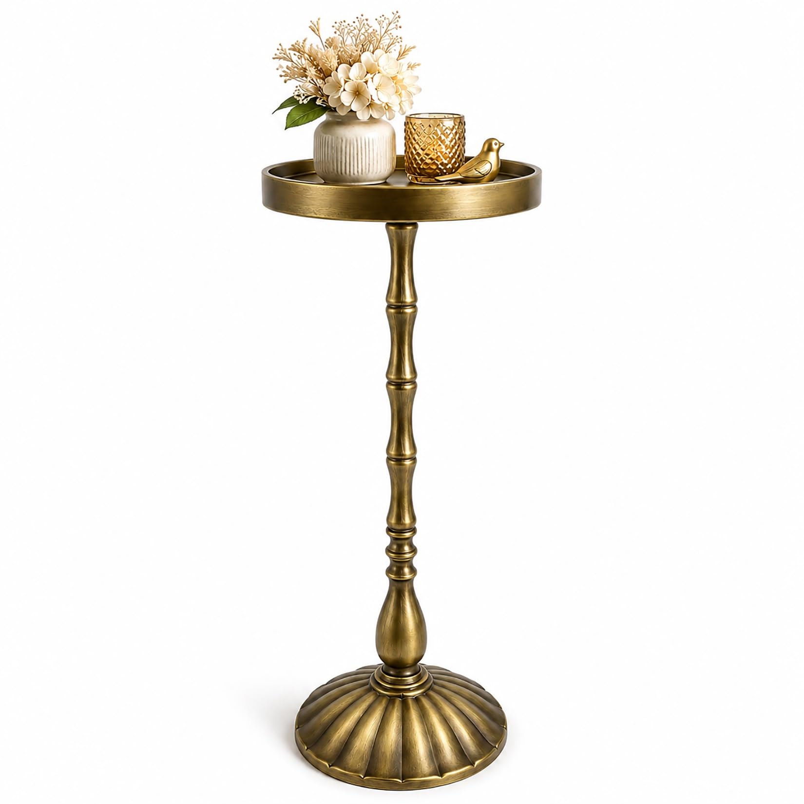 Guéridon D'appoint en Laiton Vieilli, Table D'appoint Ronde en Fer