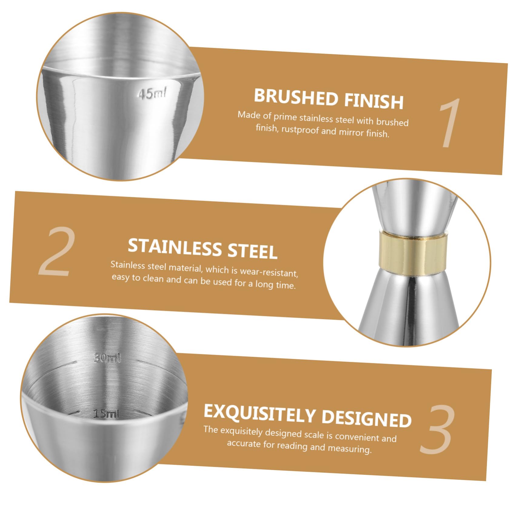 BESTonZON 3piezas Taza Medidora De Acero Inoxidable Para Cócteles Utensilio De Medición De Vino Para Bares y Eventos Fácil De Limpiar y Resistente Al Uso Diario