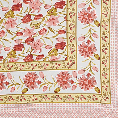Image of Living Roots Jaipuri Hand Block Print Double Cotton Bedsheet & 2 Pillow Covers, for Mattress Upto 8 inches Thick, No Colour Bleeding, Pink Colour, Super King Size 96 * 104 inches, 150TC (576-C)