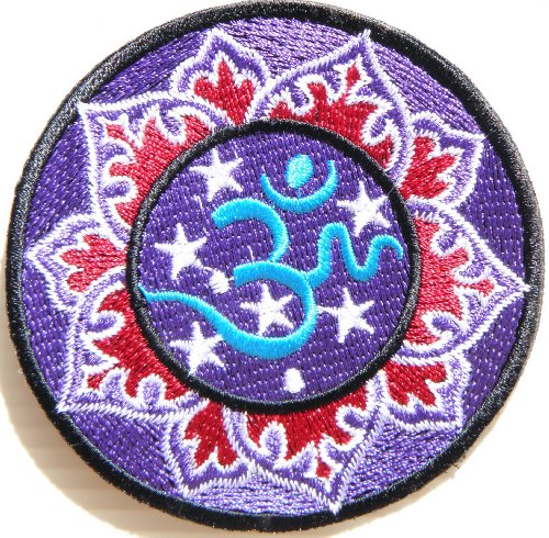 Aum Om Ohm Hindu Yoga Indian Lotus Lucky Sign Hippie Retro Biker Jacket T-shirt Vest Patch Sew Iron on Embroidered Badge Custom