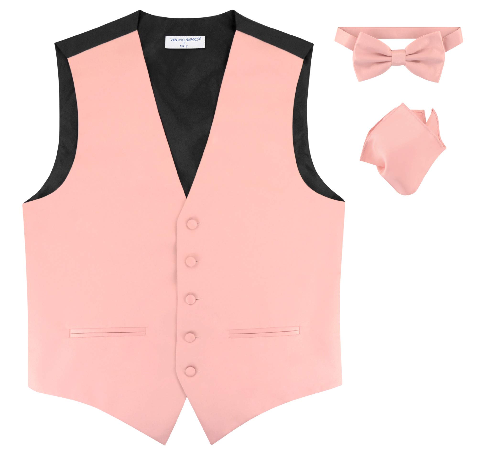 Mens Slim FIT Dress Vest Bowtie Solid Dusty Pink Color Bow Tie Handkerchief Set-image-19