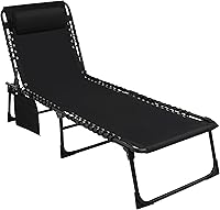 Vista 1 de MUPATER Tumbona de patio de 4 pliegues para exteriores con bolsillo desmontable y almohada, tumbona reclinable portátil para playa, campamento