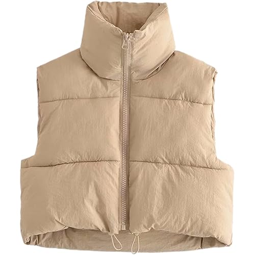Athlisan Womens Cropped Puffer Vest Zip Up Stand Collar Sleeveless Padded Crop Vests