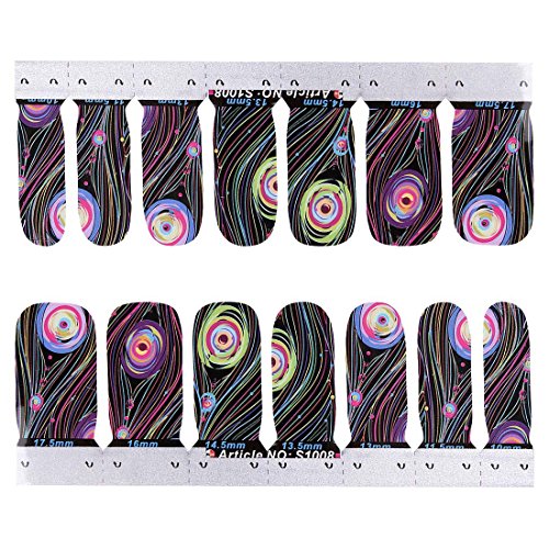 BMC 14pc Vibrant Color Peacock Feather Inspired Nail Effects Decal Wrap Stickers