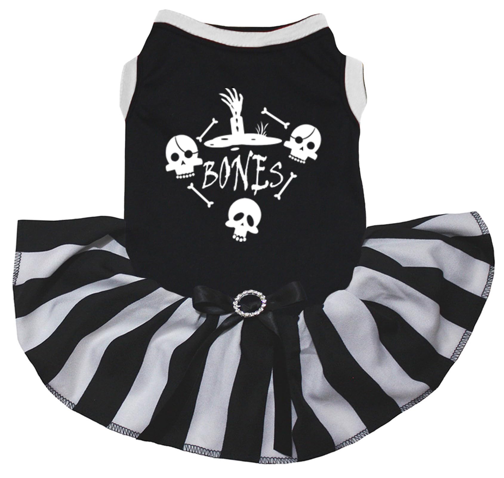 Robe Halloween pour chien XXL vêtement de fête rayé noir motif os squelette