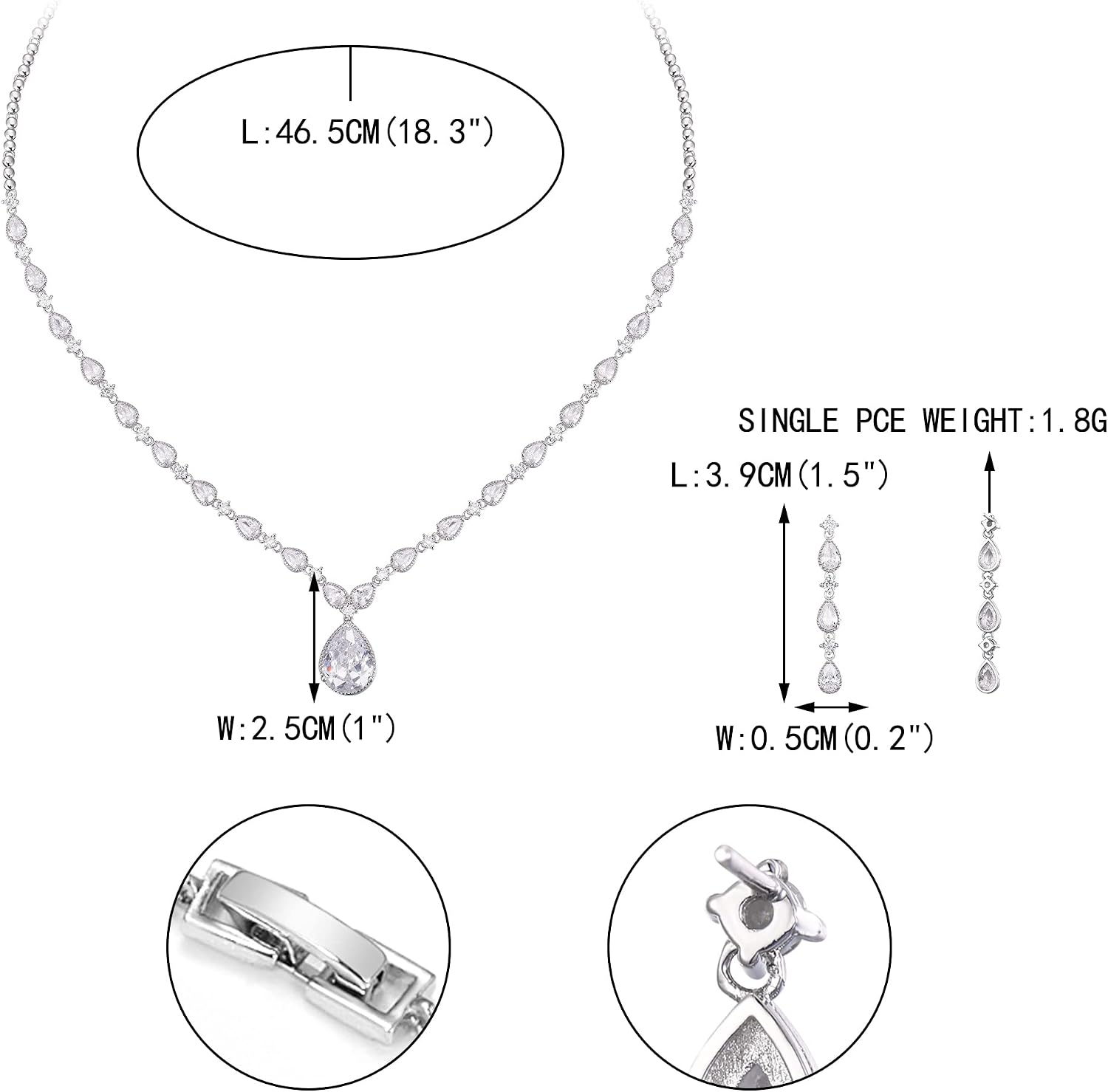 EVER FAITH Gorgeous Cubic Zirconia Charming Water Drop Bridal Bride Necklace Earrings Wedding Jewelry Set for Women