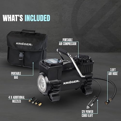 Miniatura 4 de K KRIËGER Compresor de aire portátil inflador de neumáticos de 12 V CC bomba de aire para neumáticos de automóvil con medidor de presión digital de