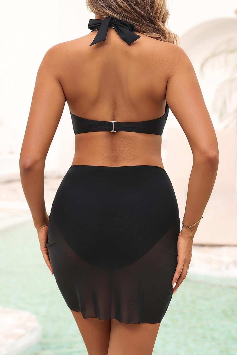 High Waisted Bikini with Skirt - Two Piece Tummy Control Swimsuit for Women Mesh Halter Bathing Suit 2025 Sarong Swimwear - Image 2