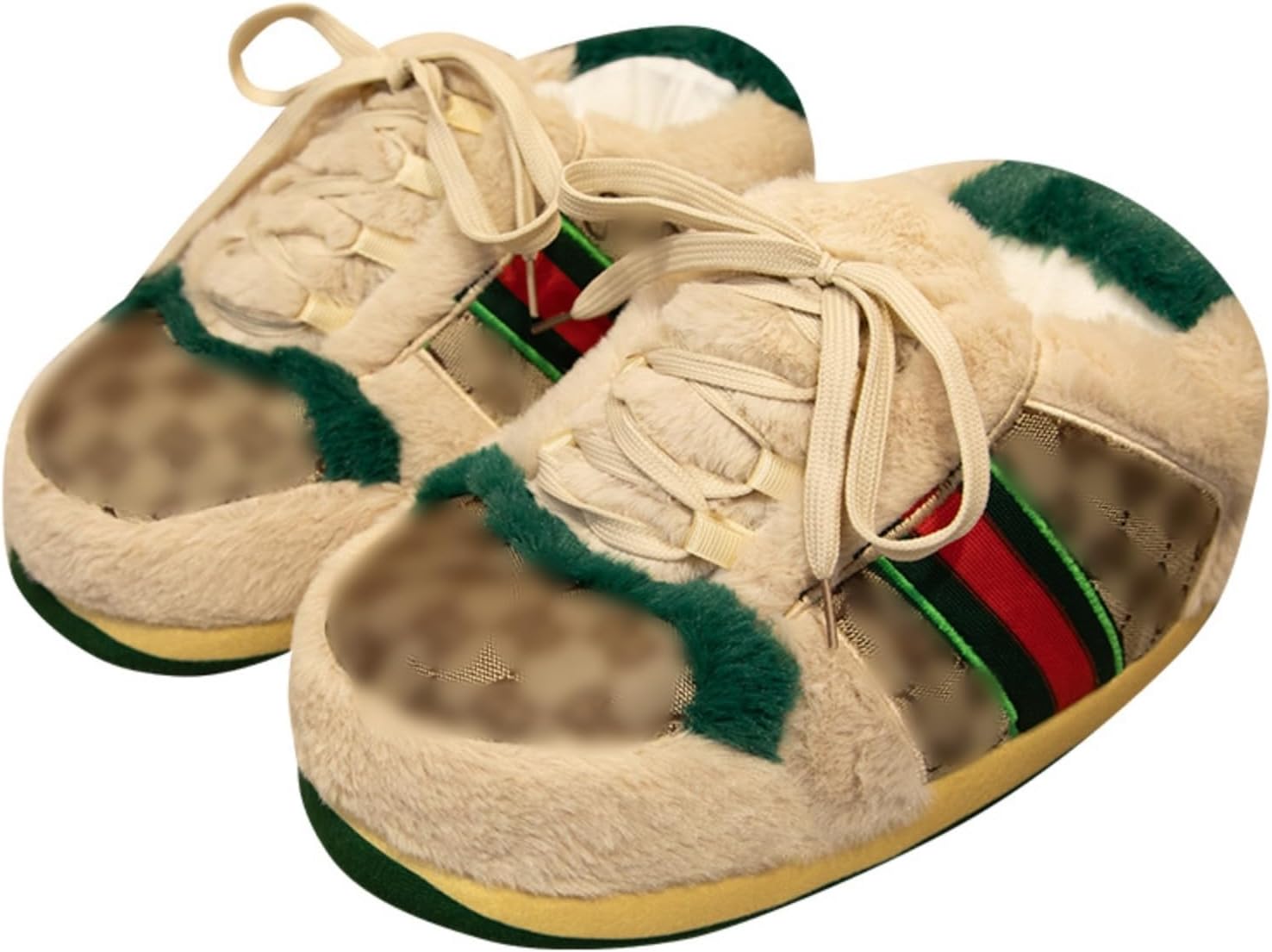 Sneaker Slippers for Men and Women Warm Non-Slip Fluffy Slippers for Indoor Outdoor Plush Shoes (khaki)