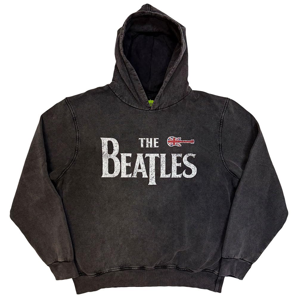 The Beatles Guitar & Drop T Logo Stone Wash Pullover Sweat-Shirt À Capuche - Les Beatles, Paul McCartney, John Lennon, RIngo Starr, George Harrison The Beatles Guitar & Drop T Logo Stone Wash Pullover Sweat-Shirt À Capuche