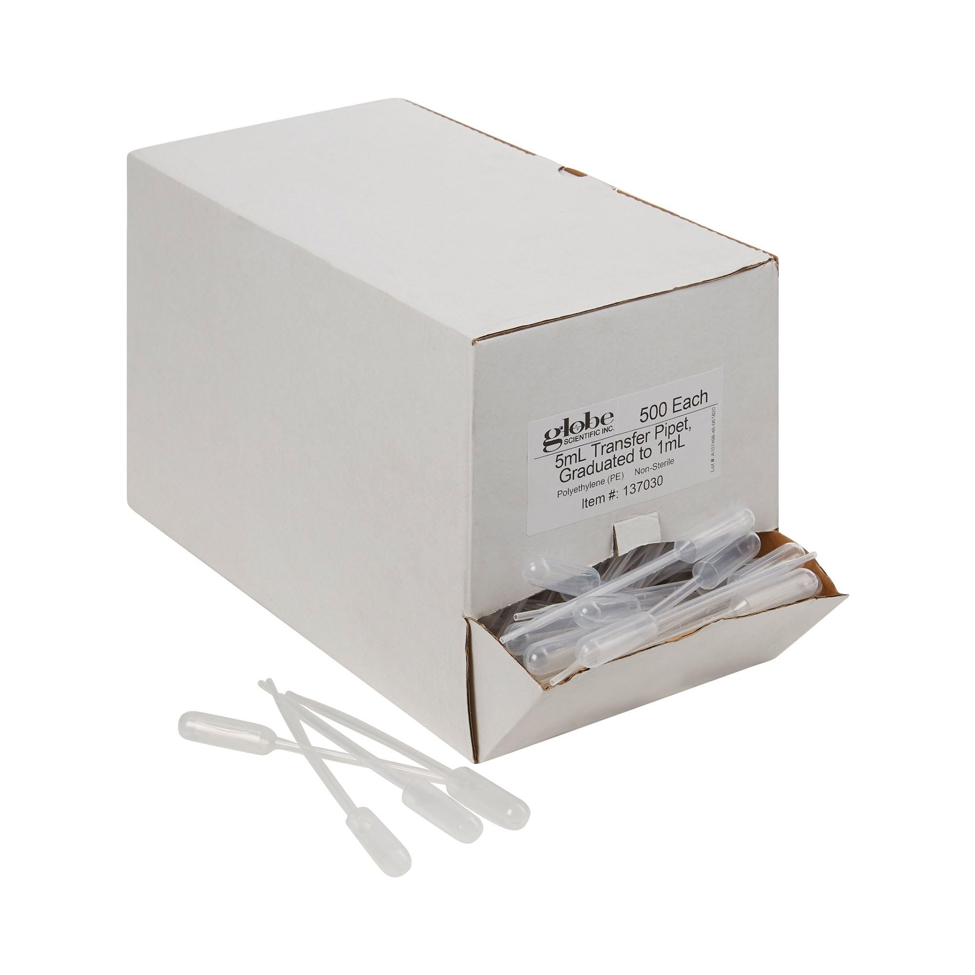 Globe Scientific 137030-500 - Pipetta graduata in LDPE, grande lampadina, non sterile, lunghezza 145 mm, capacità 5 ml (confezione da 500)