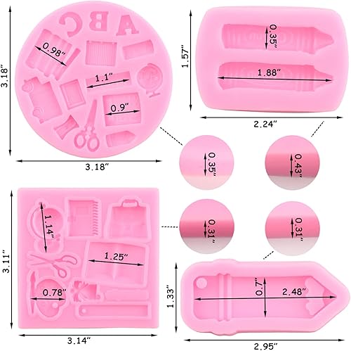Miniatura 4 de ZiXiang Moldes de silicona para el regreso a clases, fondant, dulces, autobús escolar, libro de tijera, bolígrafo de dibujo, molde de crayón para