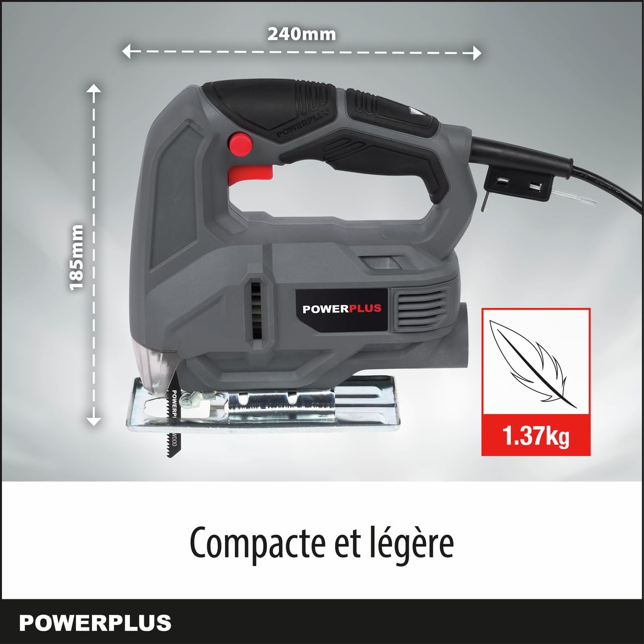 Powerplus Scie Sauteuse Électrique de 450 W POWE30010 - Scie Sauteuse Filaire à Patin Réglable 3000 min-1 - avec 1 Accessoire