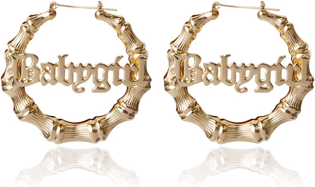 Fuqimanman2020Large Old English Letter Earrings Font Golden Big Hollow Round Circle Word Earrings