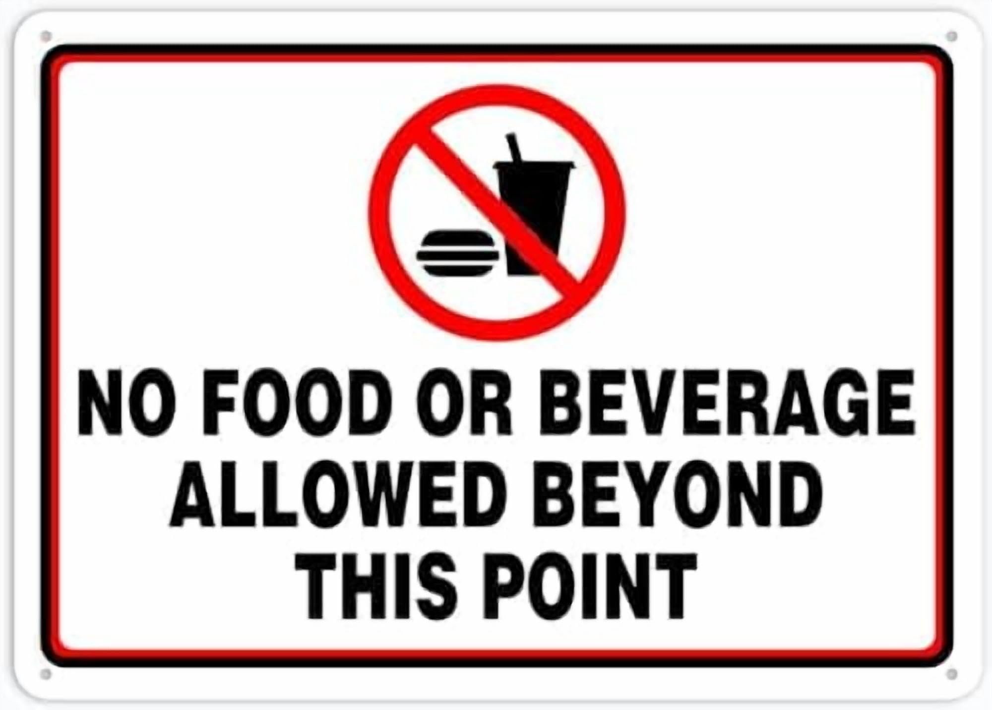 (2-Pack) Metal Tin Sign No Food Or Beverage Allowed Beyond This Point Caution Warning Notice Aluminium 12"X8" Sign Plate