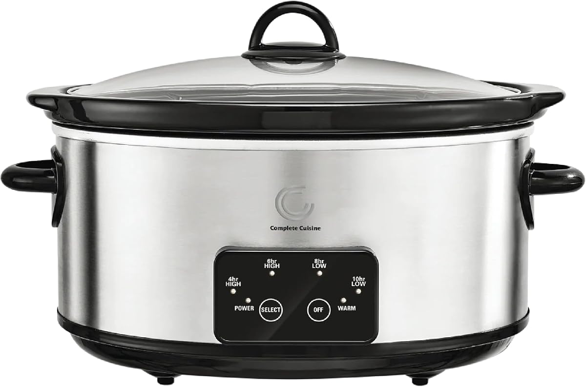 CC-6200-SS-PG 6-Quart Programmable Slow Cooker, Oval Stainless-Steel Slow Cooker with Glass Pot-Cooker Lid