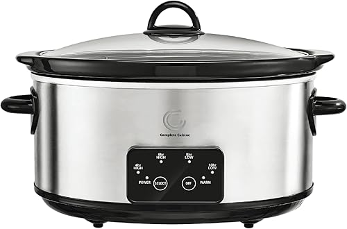 CC-6200-SS-PG Olla de cocción lenta programable de 6 cuartos de galón, olla de cocción lenta ovalada de acero inoxidable con tapa de olla de vidrio