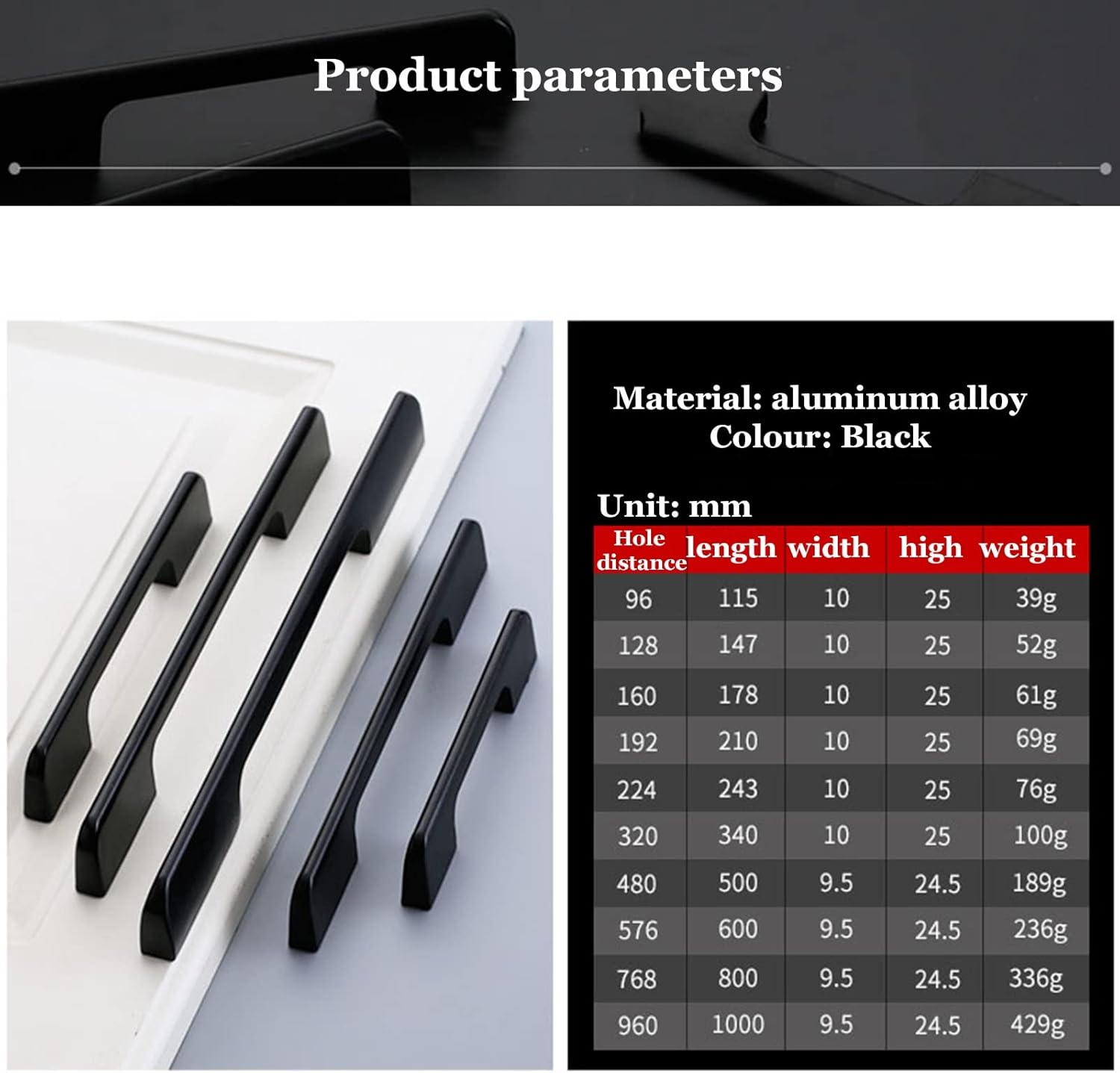 Matte Black Cabinet Pulls, 10 Pack Slim Square Bar Drawer Handles, 5 Inch Barthroom Bedroom Furniture Handles Stainless Steel, Kitchen Cabinet Handles Dresser Handles ( Color : Matte Black , Size : 22