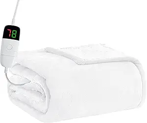 BOMOVA Heated Electric Blanket Twin - 62" x 84" Heating Blanket with 10 Heating Levels & 8 Hours Auto Off, Warm Flannel Blanket with Over-Heat Protection, for Women, ETL & FCC Certified