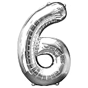 Prokart 16inch Birthday Foil 6 Number Helium Balloon Party Decoration Silver Pack of 1 | 6 No. Balloons Birthday/Anniversary | Six Number gallery image