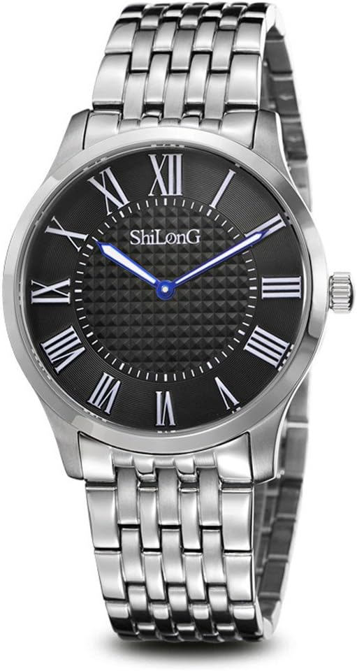 SHILONG Vintage Classic Dress Watches for Men Black Dial Extra Slim Stainless Steel Butterfly Clasp
