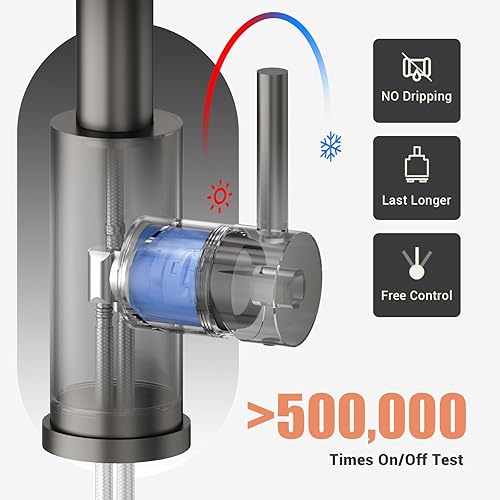 Miniatura 5 de DAYONE DAY-CR0013 - Grifo de cocina de acero inoxidable negro con dispensador de jabón, 3 modos, grifo de cocina negro gris con rociador desplegable