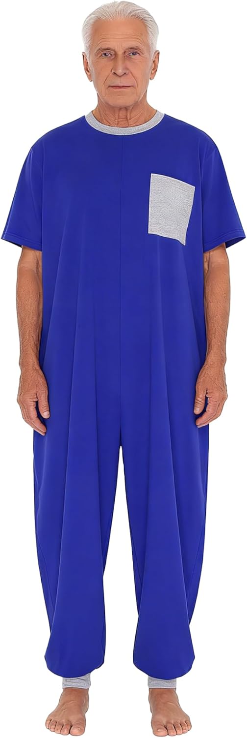 Linjinx Adults Unisex Anti-Strip Adaptive Jumpsuit Dementia Patient with Back-Zipper Incontinence Care Elderly