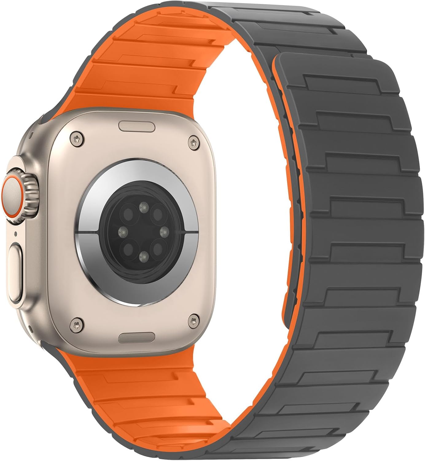 Magnetic Bands Compatible with Apple Watch Band 49/46/45/44/42/41/40/38mm Men Women Silicone Sport Wristband for iWatch Ultra SE Series 11 10 9 8 7 6 5 4 3 (42/44/45/46/49, Grey/Orange) - Image 2