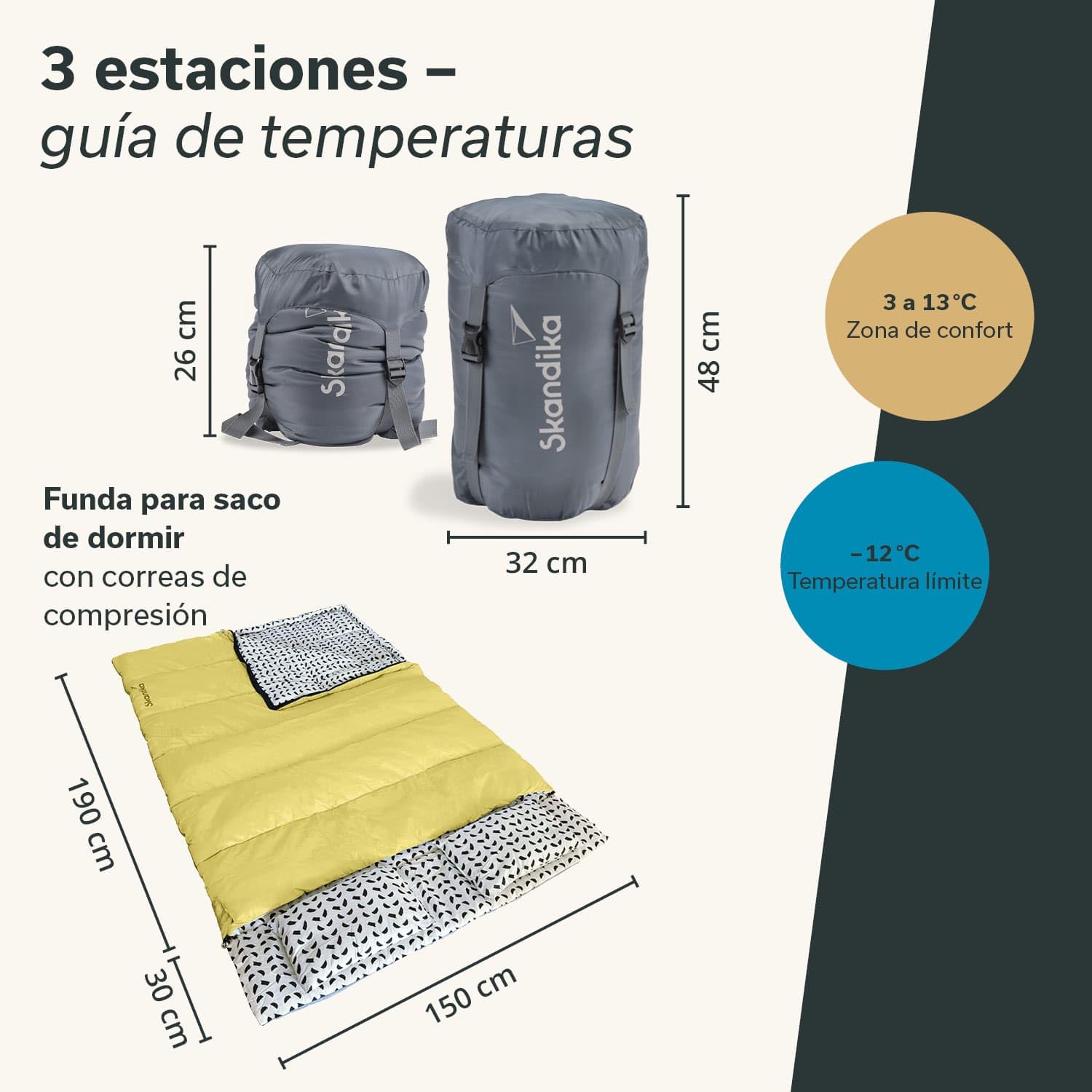 Skandika Iceland Saco de Dormir Doble XXL | Forro de polialgodón para Adultos, Separable, hasta 3°C, 220 x 150 cm | Invierno Camping Senderismo