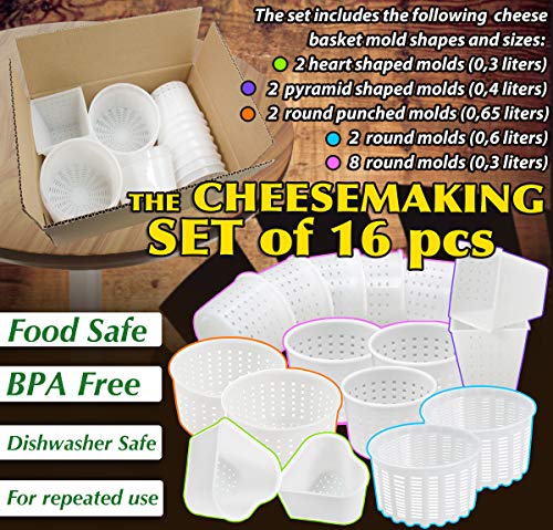 16 Pcs Cheesemaking Kit №3 Butter Punched Сheese Mold Press Strainer Cheese Tofu Press Mold Cheese Making Kit #TOP1