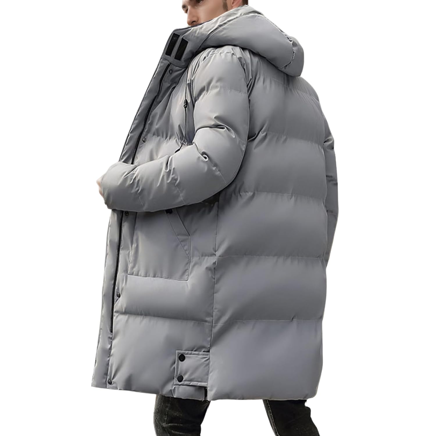 Piumino Lungo Uomo Piumino Giacca Calda Invernale con Cappuccio Giacca Invernale Ispessita Giacca Parka Cappotto Trapuntato con Cappuccio Giacca Termica per Il Tempo Libero