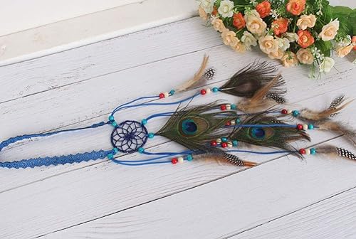 Miniatura 2 de Suoirblss Tocado tribal indio de plumas para el cabello, atrapasueños, tocado hippie, accesorio hecho a mano, diadema de plumas de pavo real bohemio