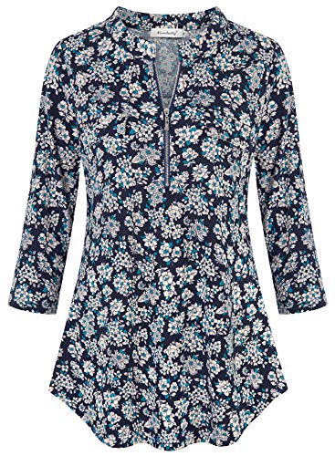 Ninedaily Tunics For Women, Summer Shorts Sleeve Blouse Fashion 2023 Casual Business Clothing Going Out Elegant Outfits Chiffon Peasant Shirts Ladies Navy Size Xxl #TOP1