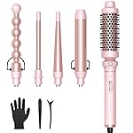 Wavytalk 5 in 1 Curling Iron,Curling Wand Set with Curling Brush and 4 Interchangeable Ceramic Curling Wand(0.5-1.25),Instant Heat Up,Include Heat Protective Glove & 2 Clips (Pink)