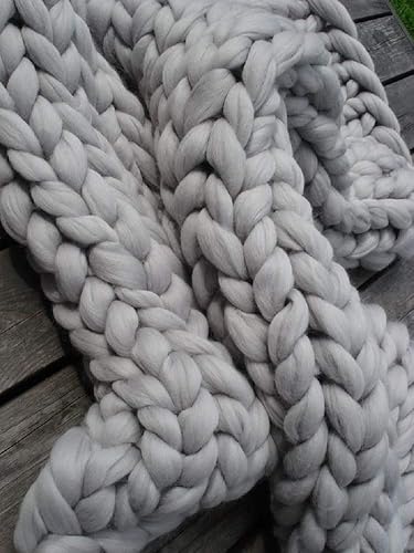 Miniatura 2 de Manta de punto grueso suave hecha a mano para decoración de sofá de dormitorio (gris claro, 40 x 60 pulgadas)
