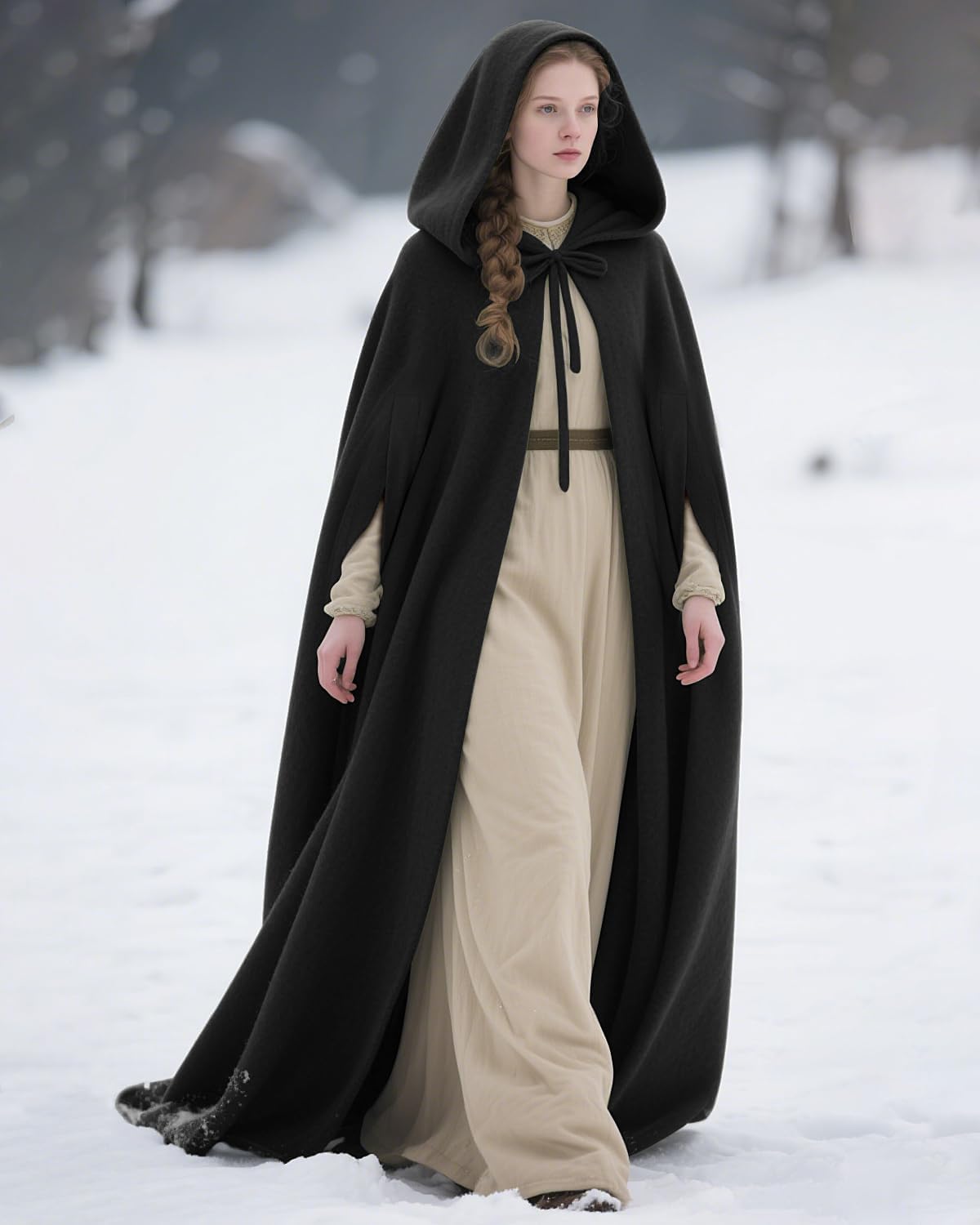 Joukavor Winter Cloak with Arm Holes Warm Renaissance Medieval Cape with Hood for Women