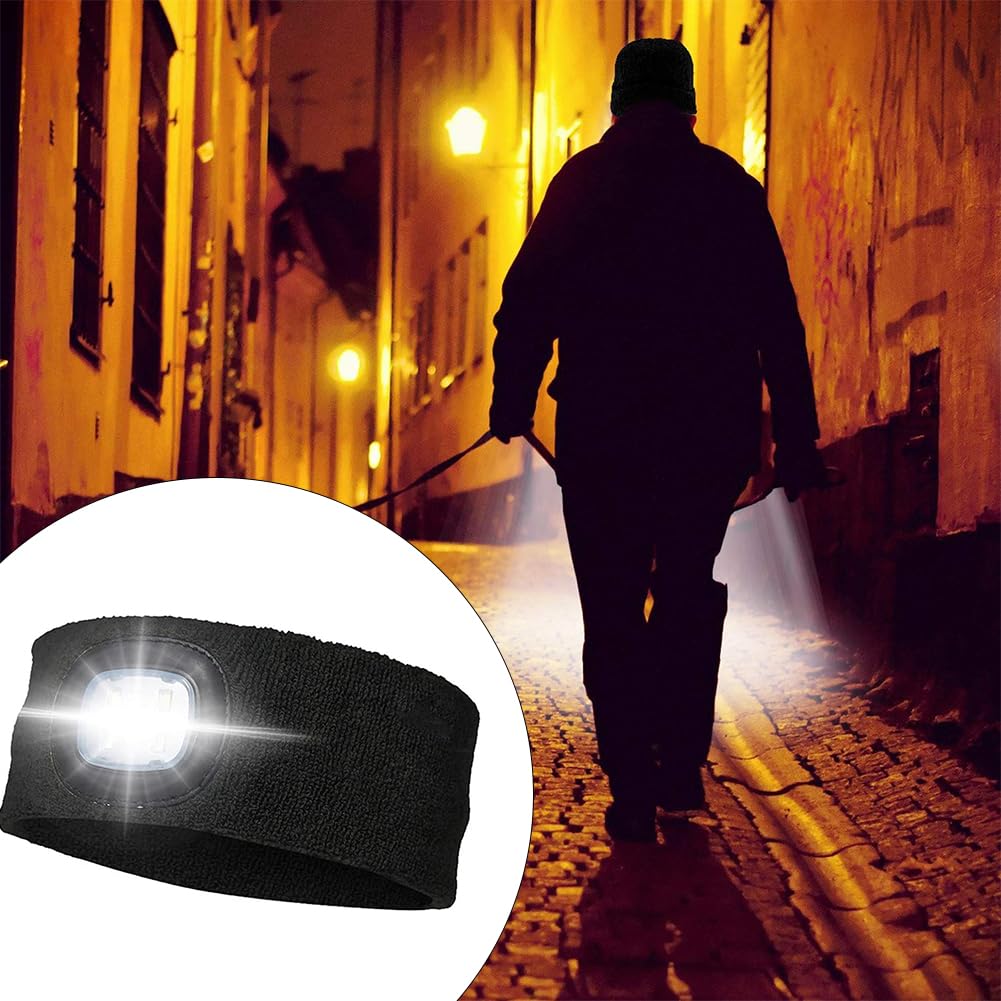 Fascia Capelli Sportiva con Luce Uomo Donna,Fascia da Testa LED,Fascia Per Capelli Con Luce LED con 4 LED,Lampada Frontale a LED Ricaricabile USB,Attività All'aperto,Corsa,Ciclismo,Sci,Classe