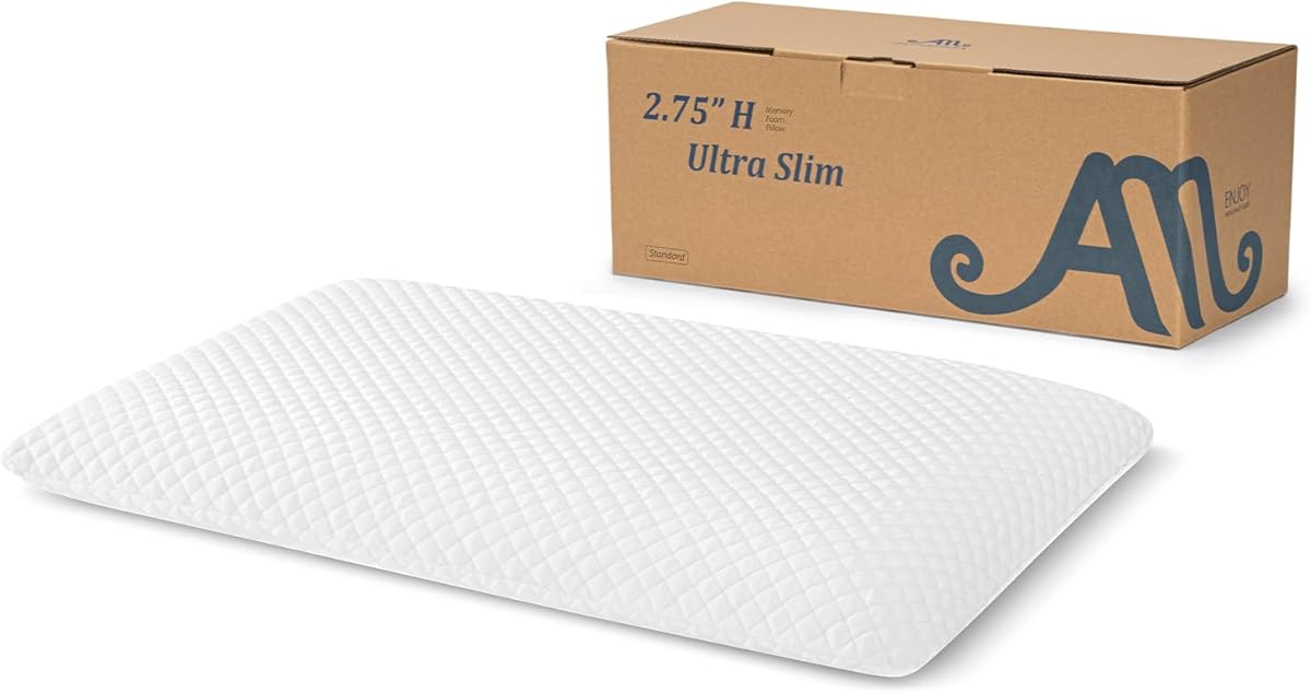 AM AEROMAX 2.75 Inches Standard Size Hyper Slim Memory Foam Pillow for Stomach and Back Sleepers - Thin, Flat Design for Cervical Neck Alignment and Deeper Sleep.