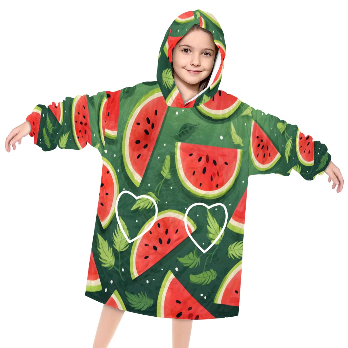 Pardick Wearable Blanket Hoodie for Kids, Colorful Watermelon Fleece Sweatshirt Blanket Oversized Blanket Sweatshirt with Pocket Flannel Warm Hooded Blanket 6-10 Year Old Girl Boy Gift, One Size