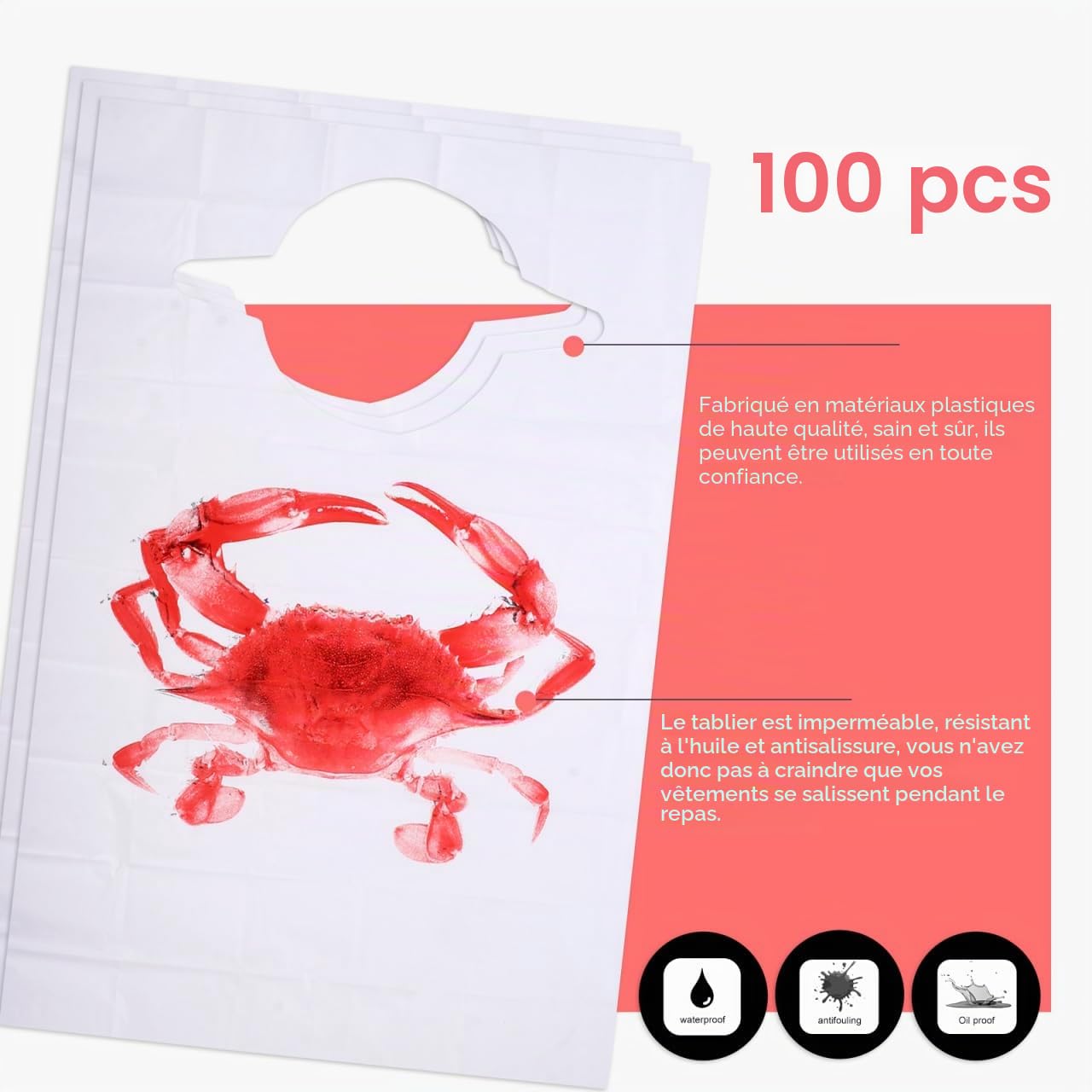 iplusmile 100 Pièces Tablier Jetable Bavoirs De Homard En Bavoirs Restaurant Drôle Bavoirs Crevettes Tablier Grillé Bavoirs Jetables
