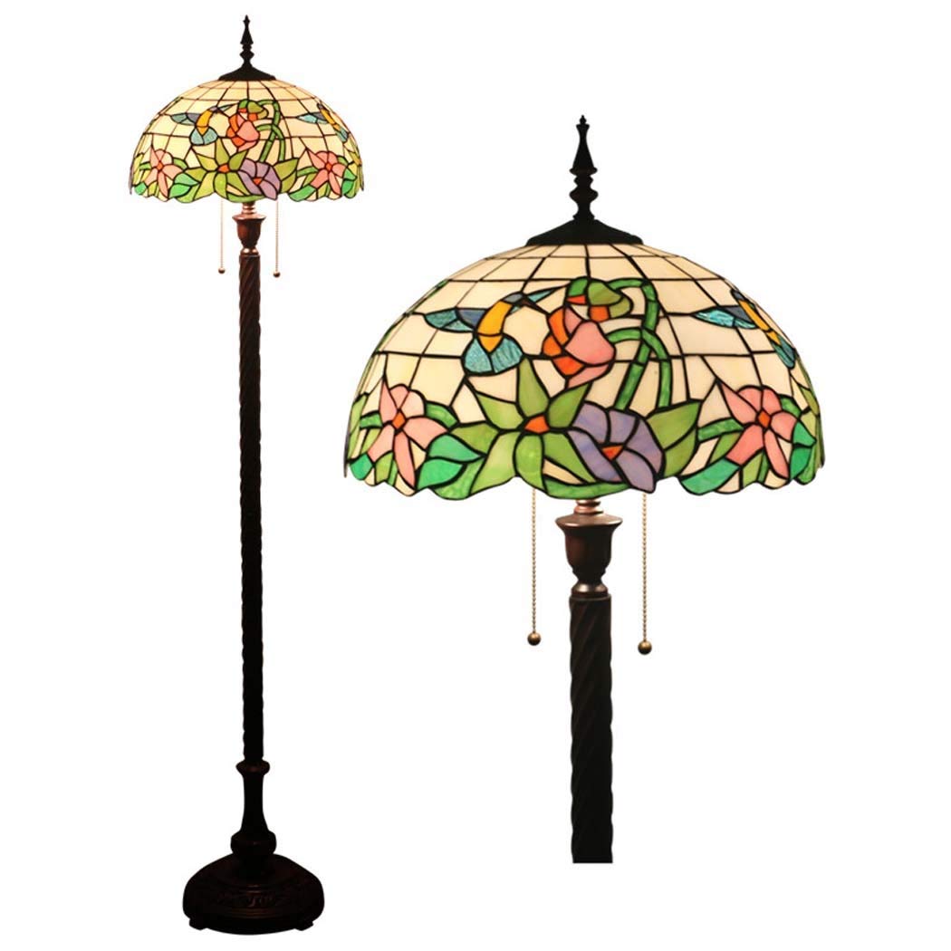 IUokLU 16 Inch Tiffany-style Floor Lamp Stained Glass Shade Floor Lights Vintage ReadStandLight/Bedroom/Office/Cafe, Zipper Switch, E27 (21)
