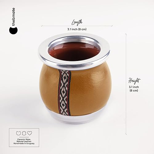 Miniatura 9 de Taza de yerba mate prémium (calabaza mate) - Taza de té de cerámica hecha a mano - Cuero marrón envuelto hecho a mano en Uruguay - Mate Tiny -