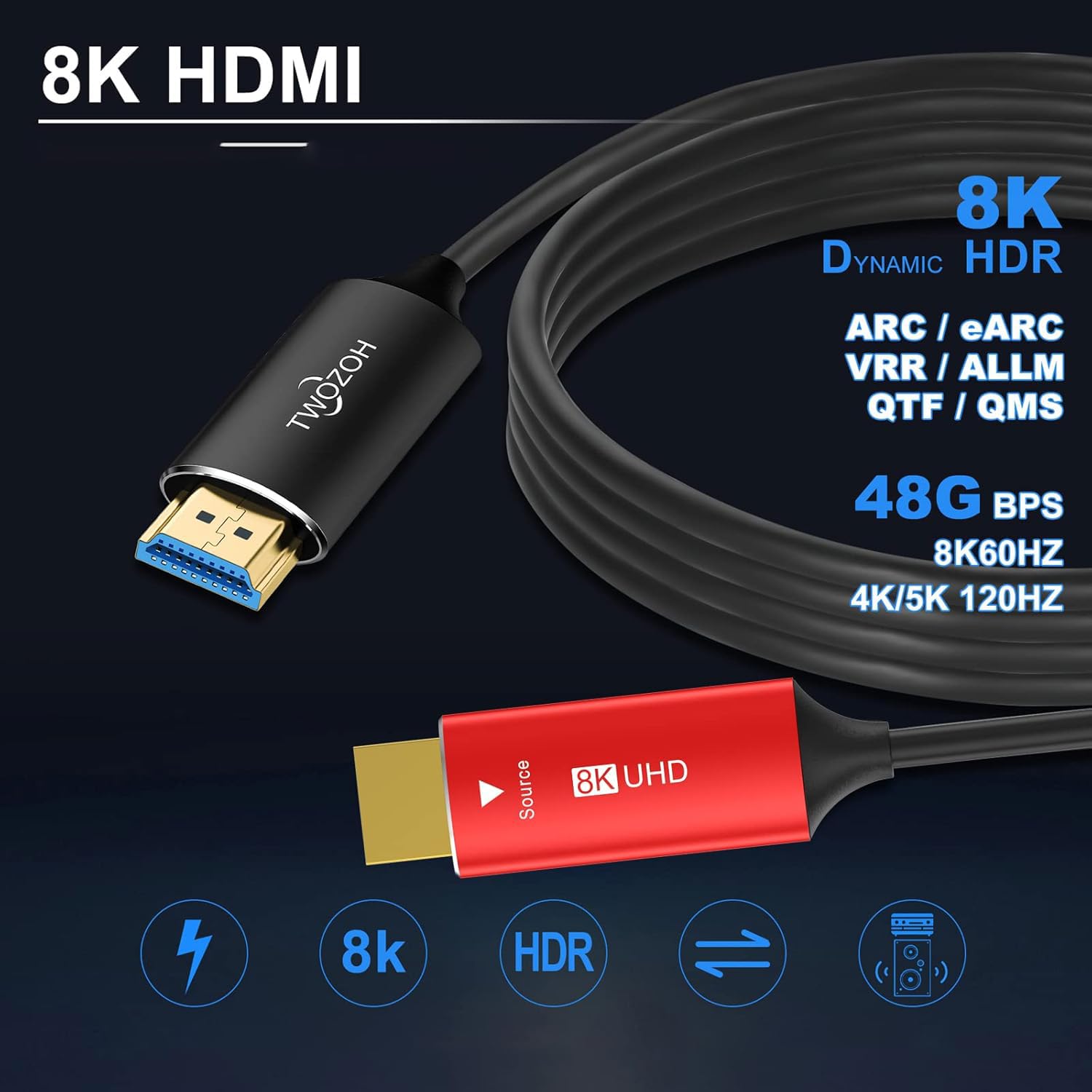 Cable HDMI 2.1 de fibra óptica 20 m, 8K 60Hz 4K 120Hz 48Gbps, cable HDMI de alta velocidad para TV proyector consola y PC