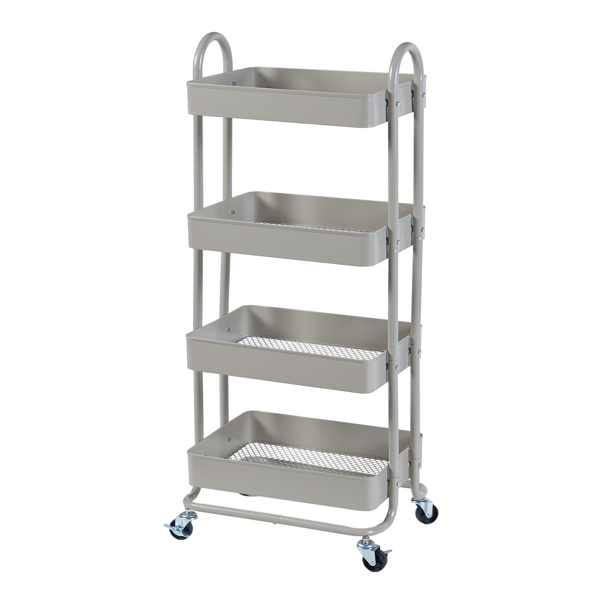[en.casa] Chariot de Service Polyvalent Desserte Cuisine Salon Salle de Bains 4 Paniers Étagère de 4 Surfaces Meuble de Rangement Acier 104 x 46 x 35 cm Rouge