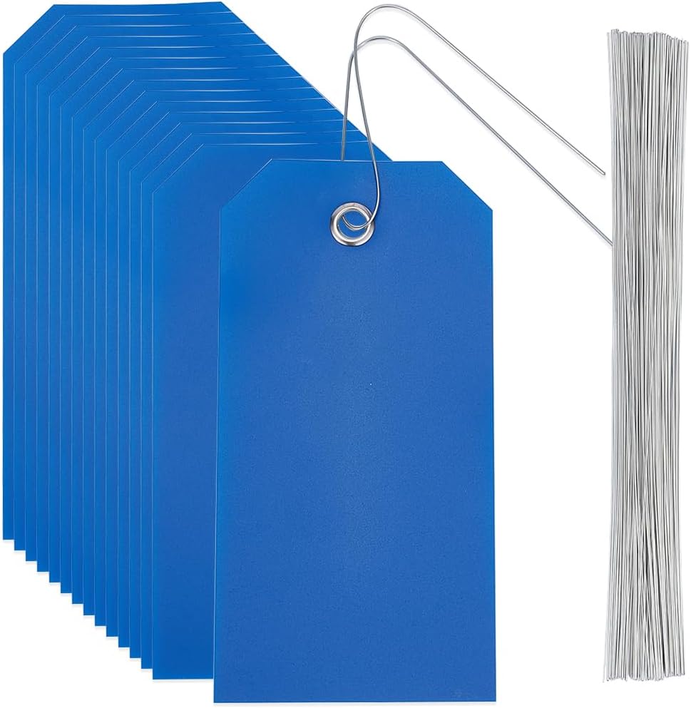 100Pcs 4.7 x 2.4 Inch Orange Plastic Tags Waterproof Shipping Tags Blank Rectangle Eyelet Hang Plastic PVC Identification Labels Kit with Iron Wire for Hanging Name Card Handbag Luggage Gift